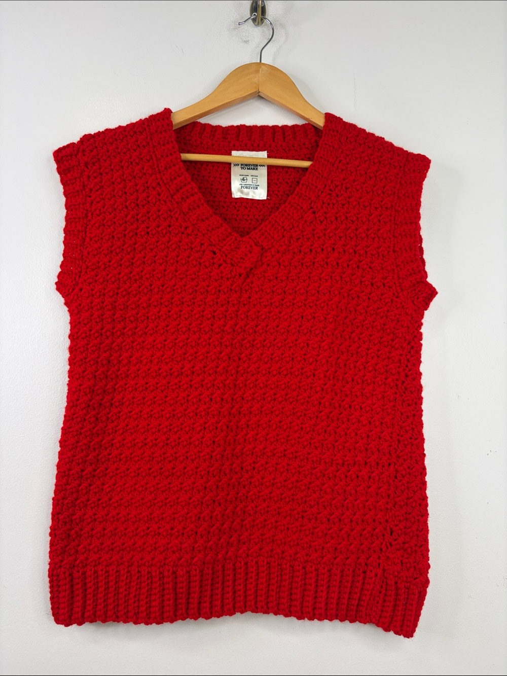 Handmade Sweater Vest Womens Medium Red Crochet Sleeveless Pullover Homemade
